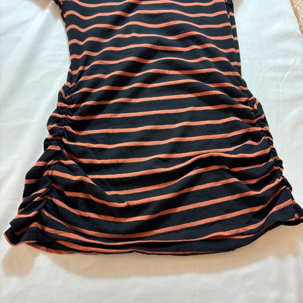 Isabel Maternity Tee Long Sleeve Side Rouging Comfy Striped Black Orange Size XS - Picture 6 of 14